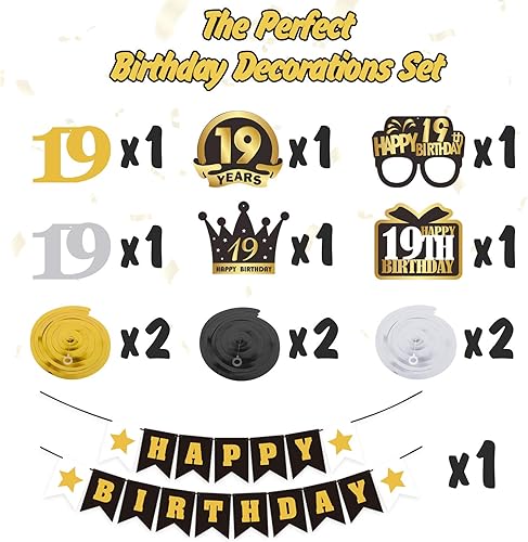 Miniatura 309 de LINGTEER Happy 65th Birthday Decorations Set - 12Pcs Black & Gold Swirls Streamer,Happy Birthday Bunting Banner,Cheers to 65 Years Old Bday Party