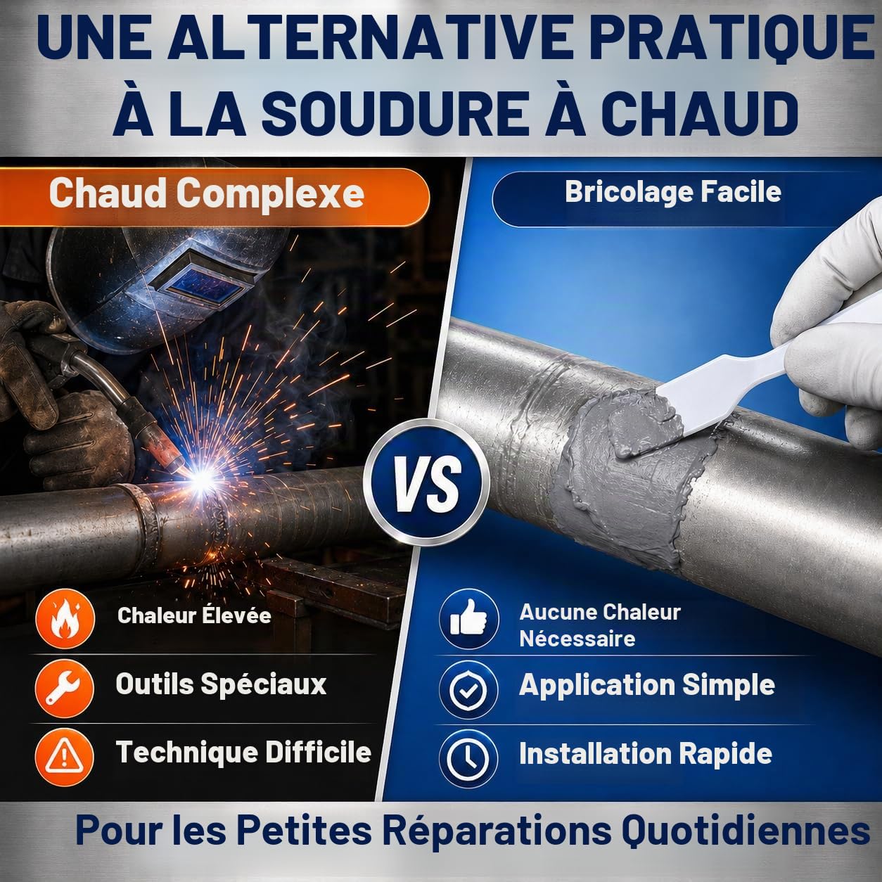 Soudure à Froid Métal 160 g, Colle Métal Extra Forte Bi-Composant, Colle Époxy Métallique Étanche pour Acier, Inox, Aluminium, Fonte, Plastique, Réservoir, Plomberie, Bateau