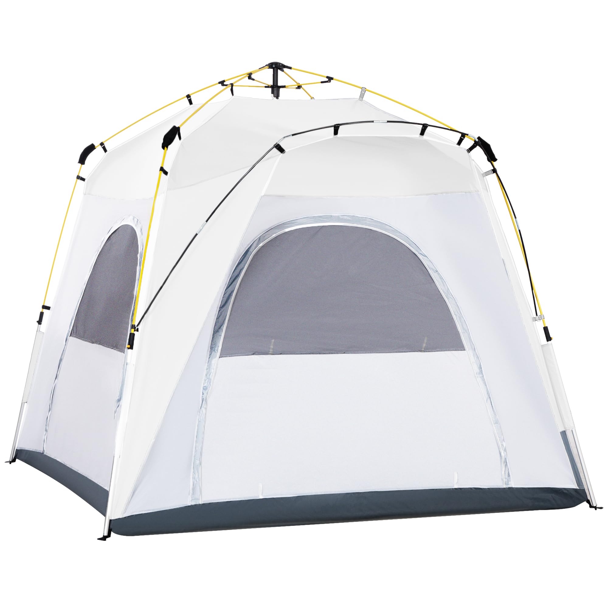 Outsunny Tienda de Campaña Instantánea para 4 Personas Tienda de Camping con 4 Ventanas 2 Bolsillos y Bolsa de Transporte 240x240x199 cm Gris y Blanco