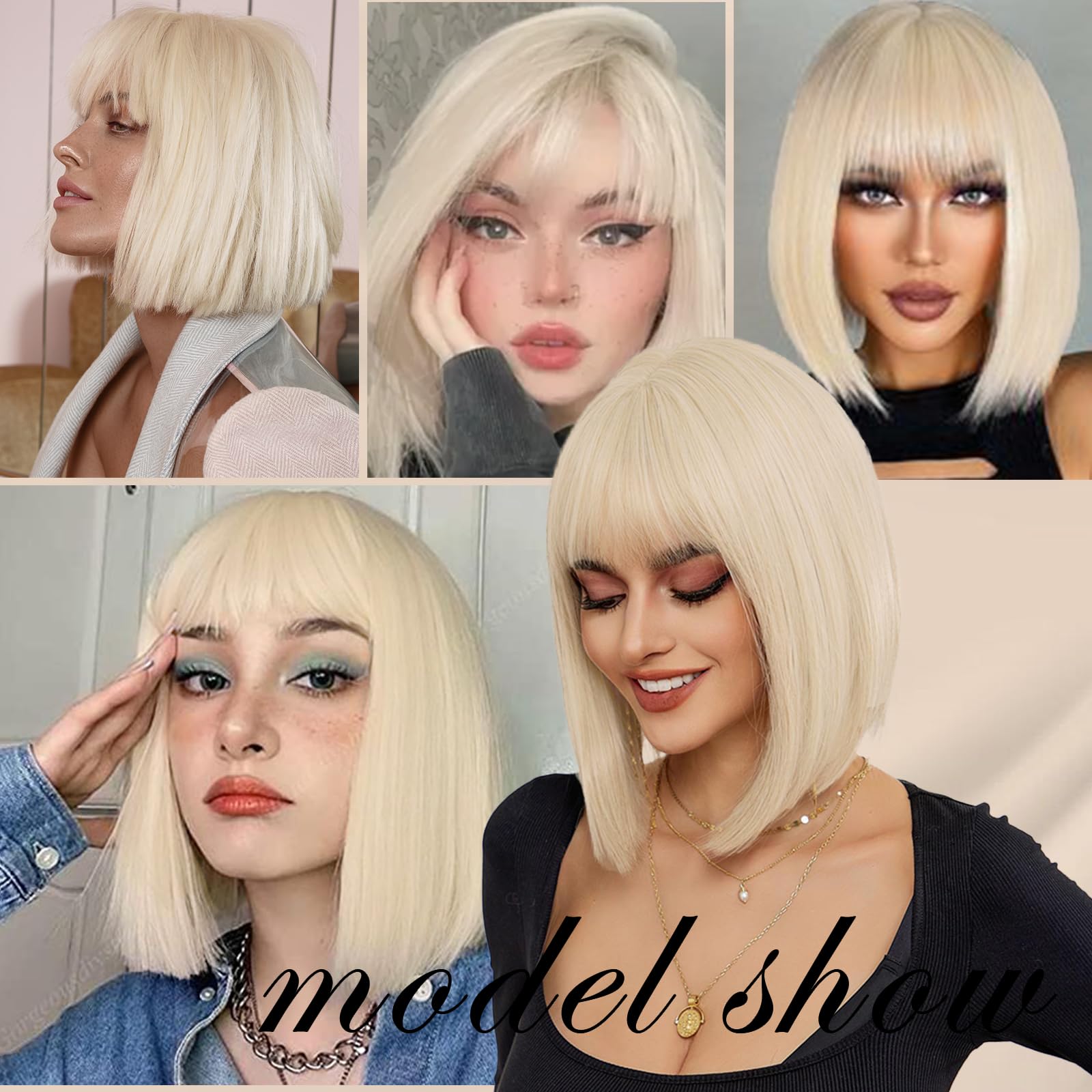 Perruque Blonde Platine Courte Avec Frange - Pour Cosplay, Fête, Déguisement - Synthétique, Longueur 30 Cm