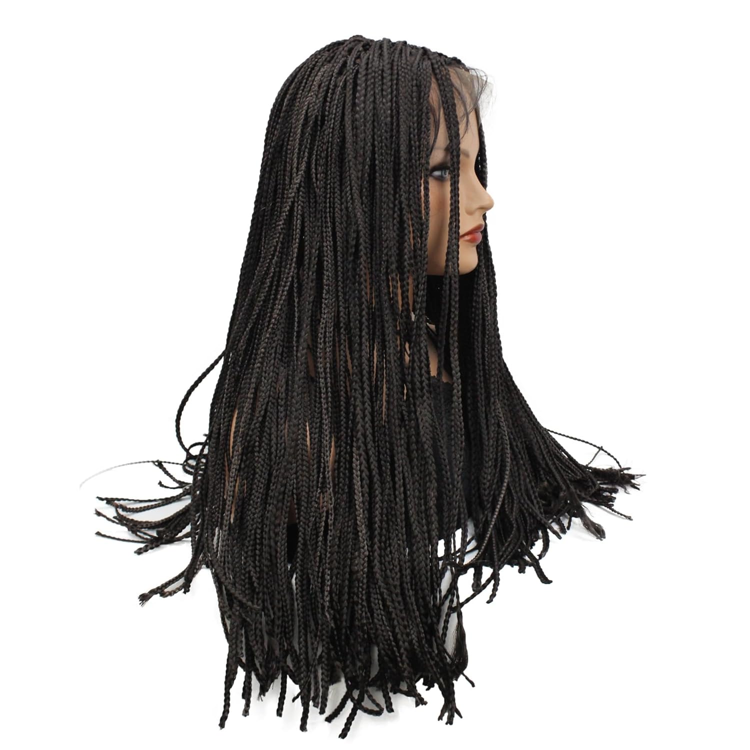 Wiginway 24" Full Double Lace Glueless Braided Wig Square Knotless Box Braided Wigs for Black Women Braids Wig with Baby Hair Synthetic Black Braided Wig for African American Women Hair