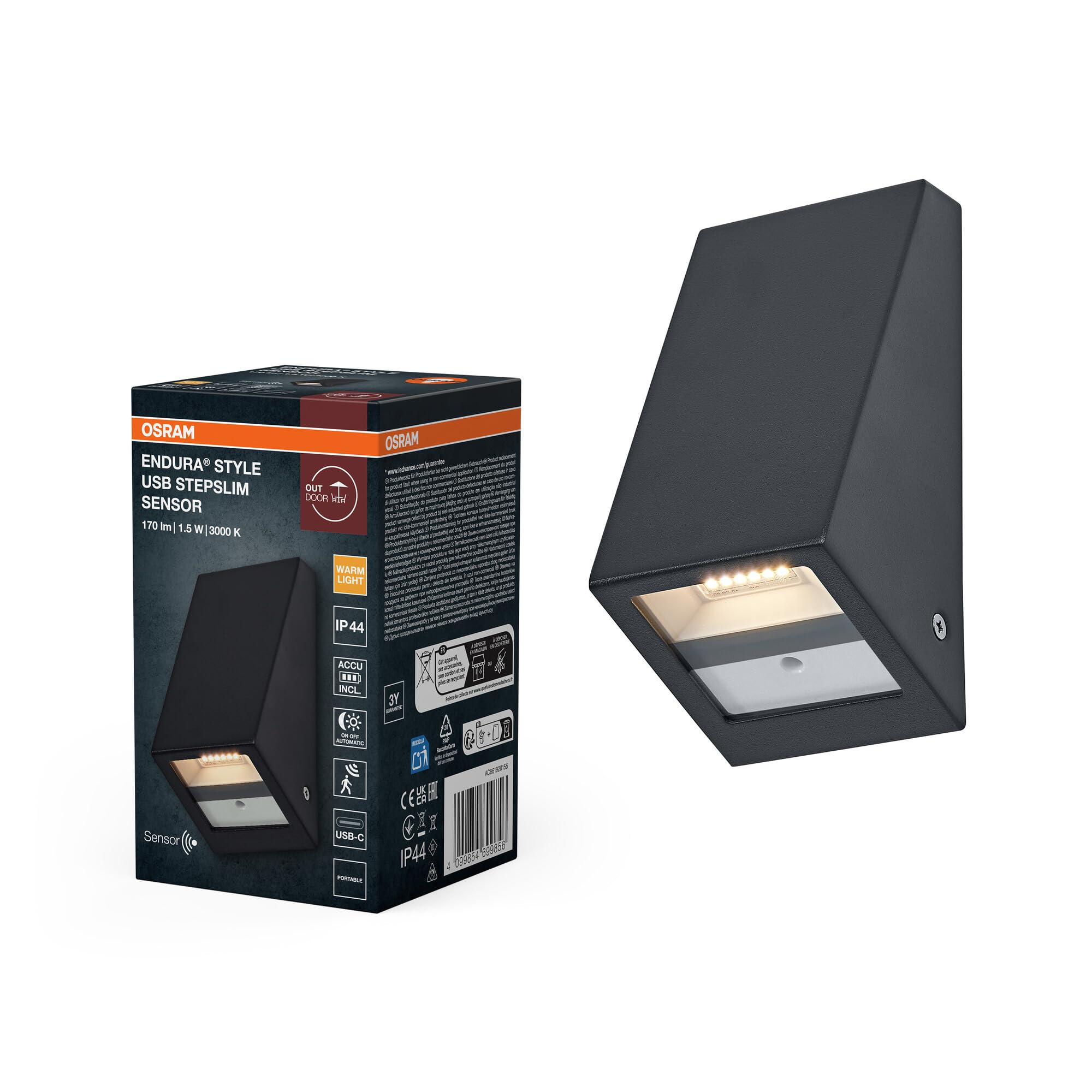 Endura® Style USB Wall Step Slim Sensor IP44 Dark Grey