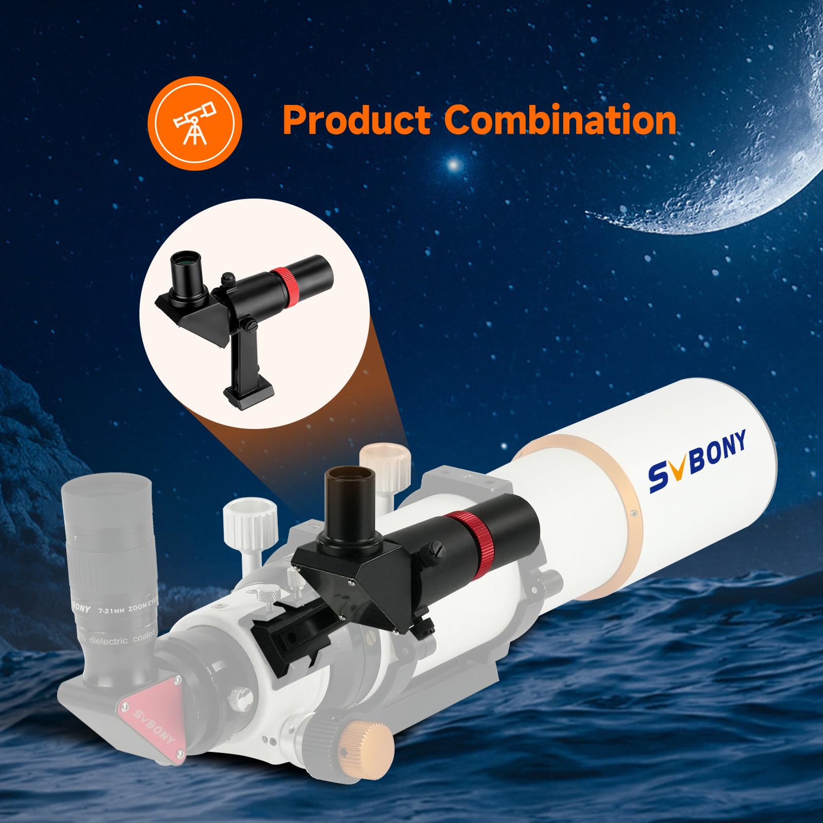 SVBONY Buscador SV182, buscador óptico de Imagen Correcta en ángulo Recto, Alcance buscador de 6 x 30 para telescopio astronómico, con retícula y Soporte