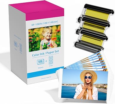 Compatible with Canon Selphy CP1500 CP1300 Ink and Paper 4x6 Inch KP-108IN