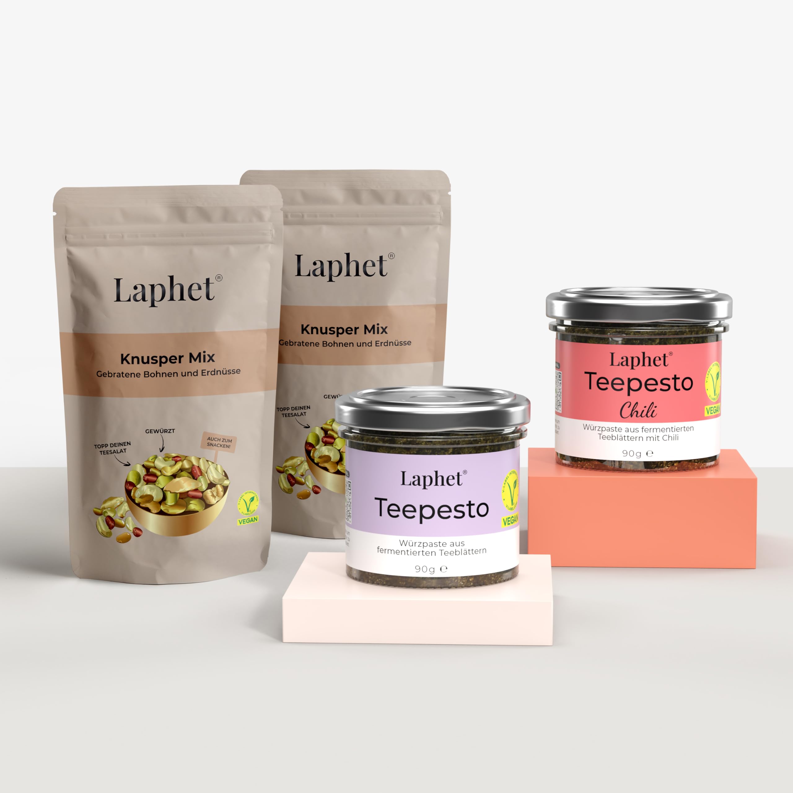 Laphet Fermentierte Teeblätter Salat Set – Entdeckerset, Geschenkset, Teepesto mit Toppings, Salatdressing, Probierset, Fertigmischung für authentischen burmesischen Teesalat, knusprige und umami