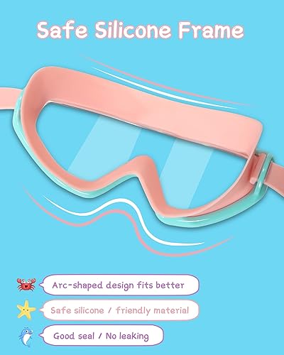Miniatura 7 de Paquete de 2 gafas de natación para niños y niñas de 3 a 15 años, visión amplia, antivaho con protección UV e impermeables