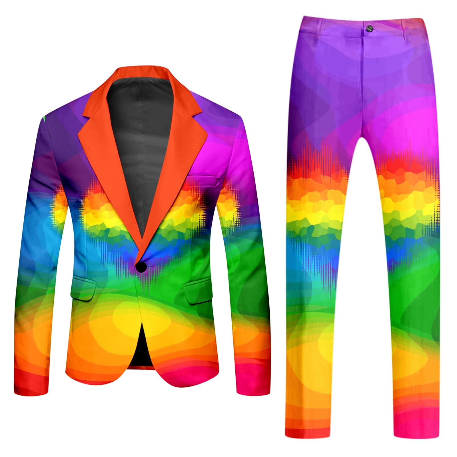 Generisch Neon Suit Men's Costume 2-Piece Slim Fit Suit Jacket Suit Trousers Two Piece Set Funny Novelty Rainbow Blazer Set Neon Theme Party Outfit Disco Night Club, Z3 Purple, XXL โ image 1