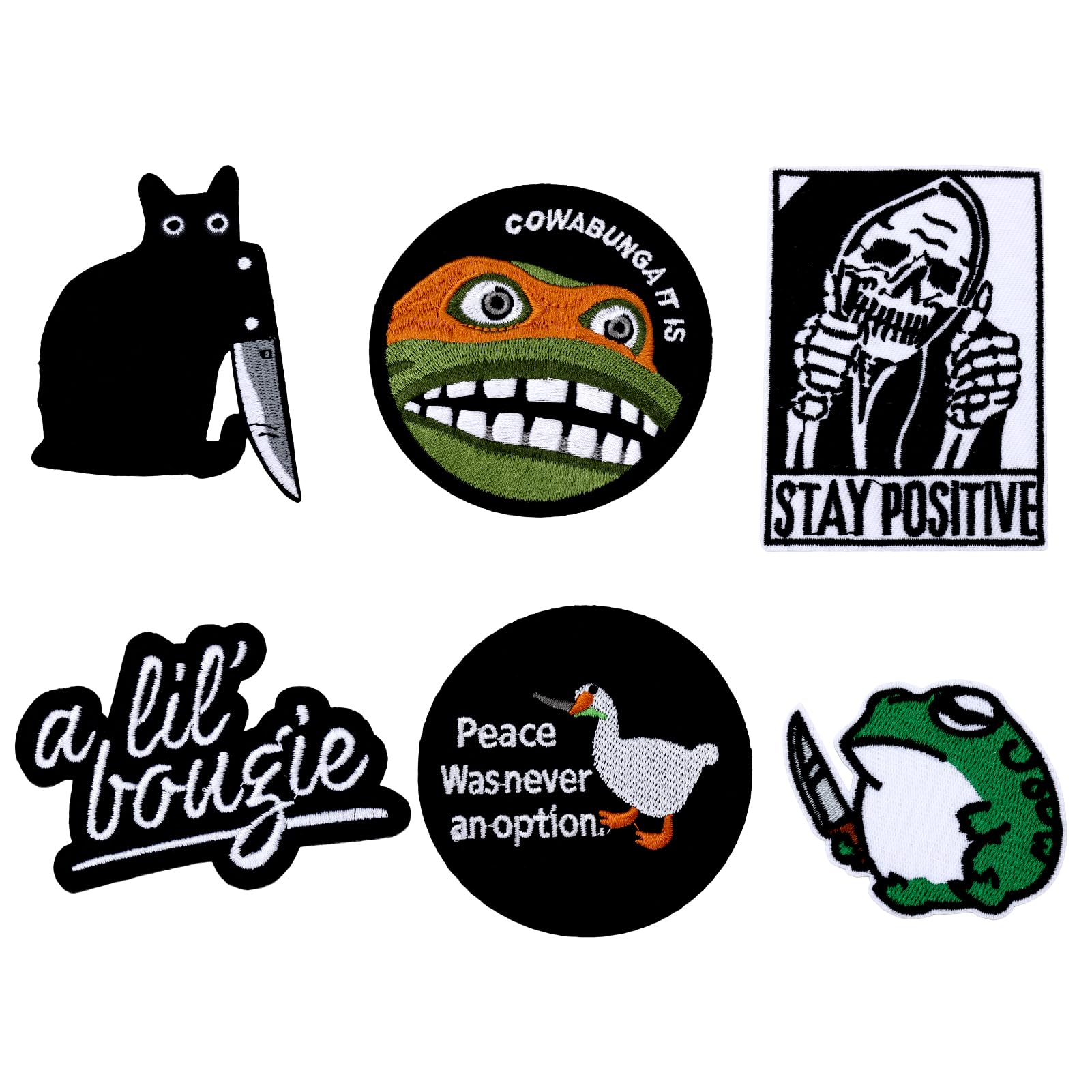 Tmtains 6Pcs Funny Iron on Patches Assorted Styles Vintage Embroidered Patches Sew on Applique Letter Halloween Animal Meme Patch Decorative DIY Iron