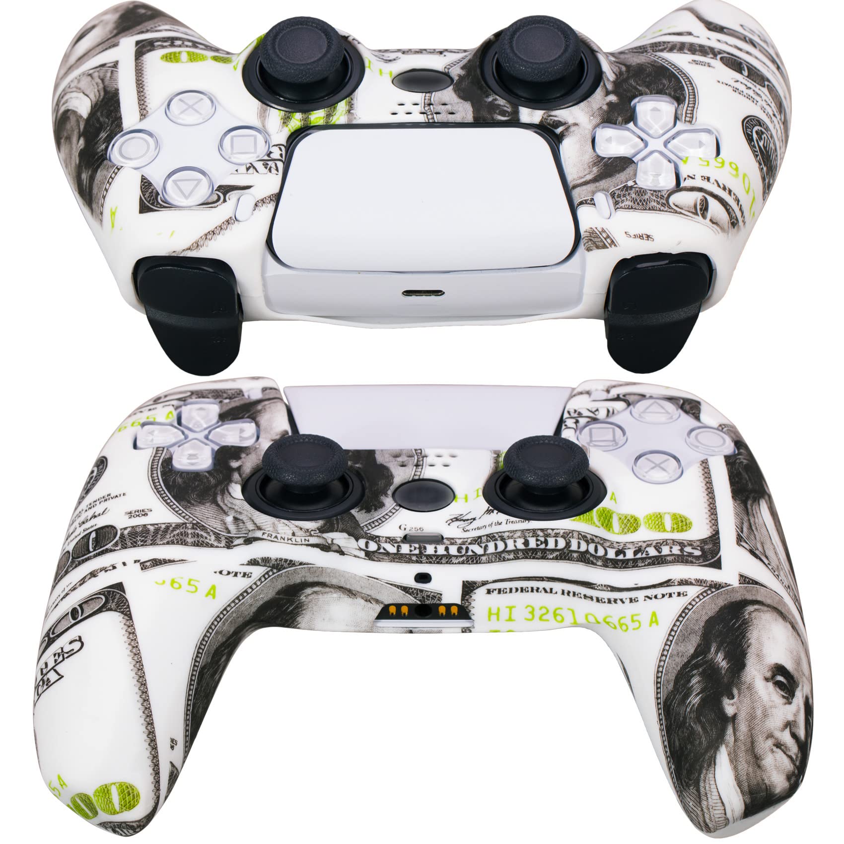 YoRHa Silicona Espesar Impresión Funda Piel Carcasas Cubierta Compatible de PS5 Mando x 1 (Dólares estadounidenses) con Agarres para el Pulgar x 10