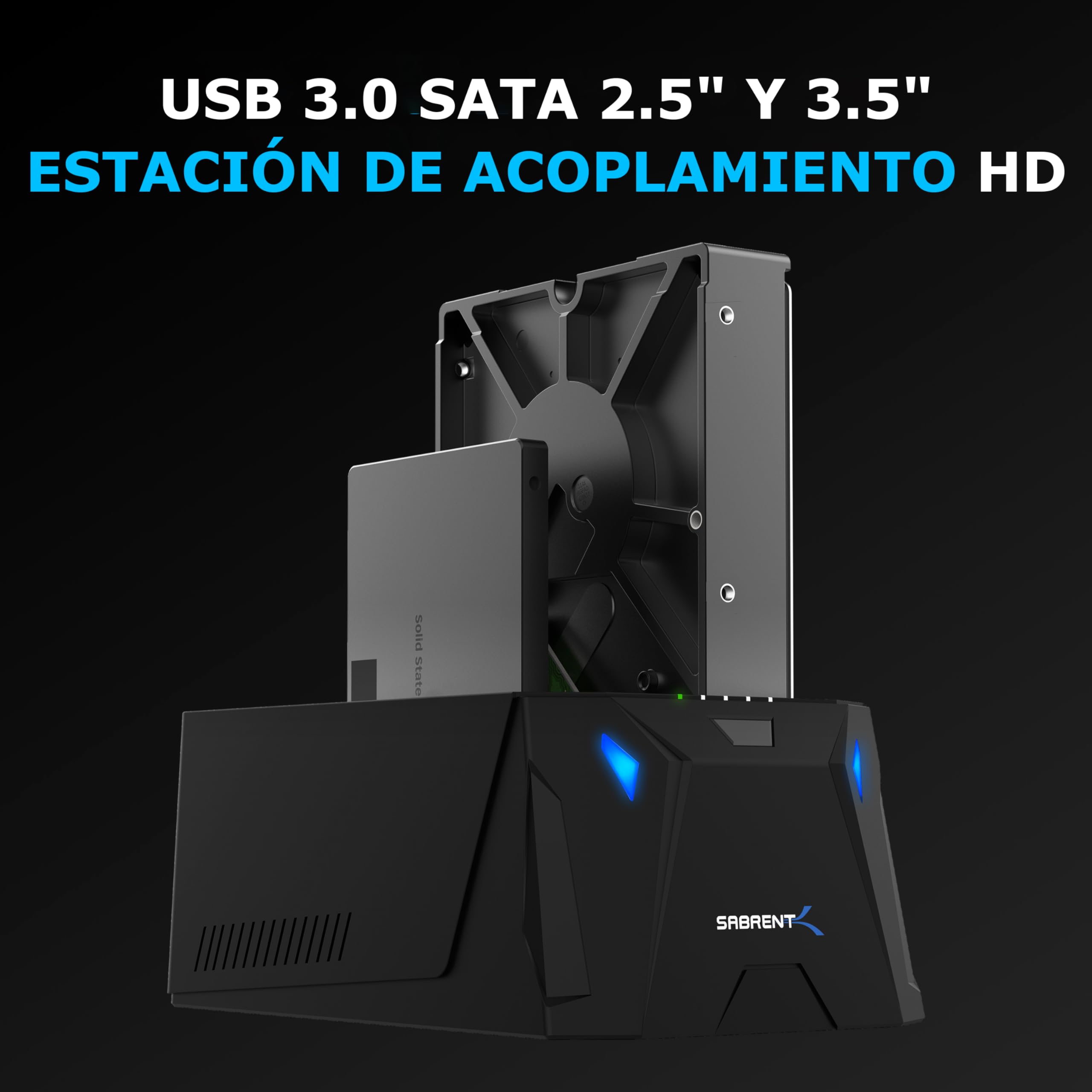 SABRENT Estación de Acoplamiento de Doble Bahia para SATA SDD/HDD de 2,5/3,5" | USB 3.0 | Clonacion Offline | Velocidades de 5Gbps [EC-HD2B]