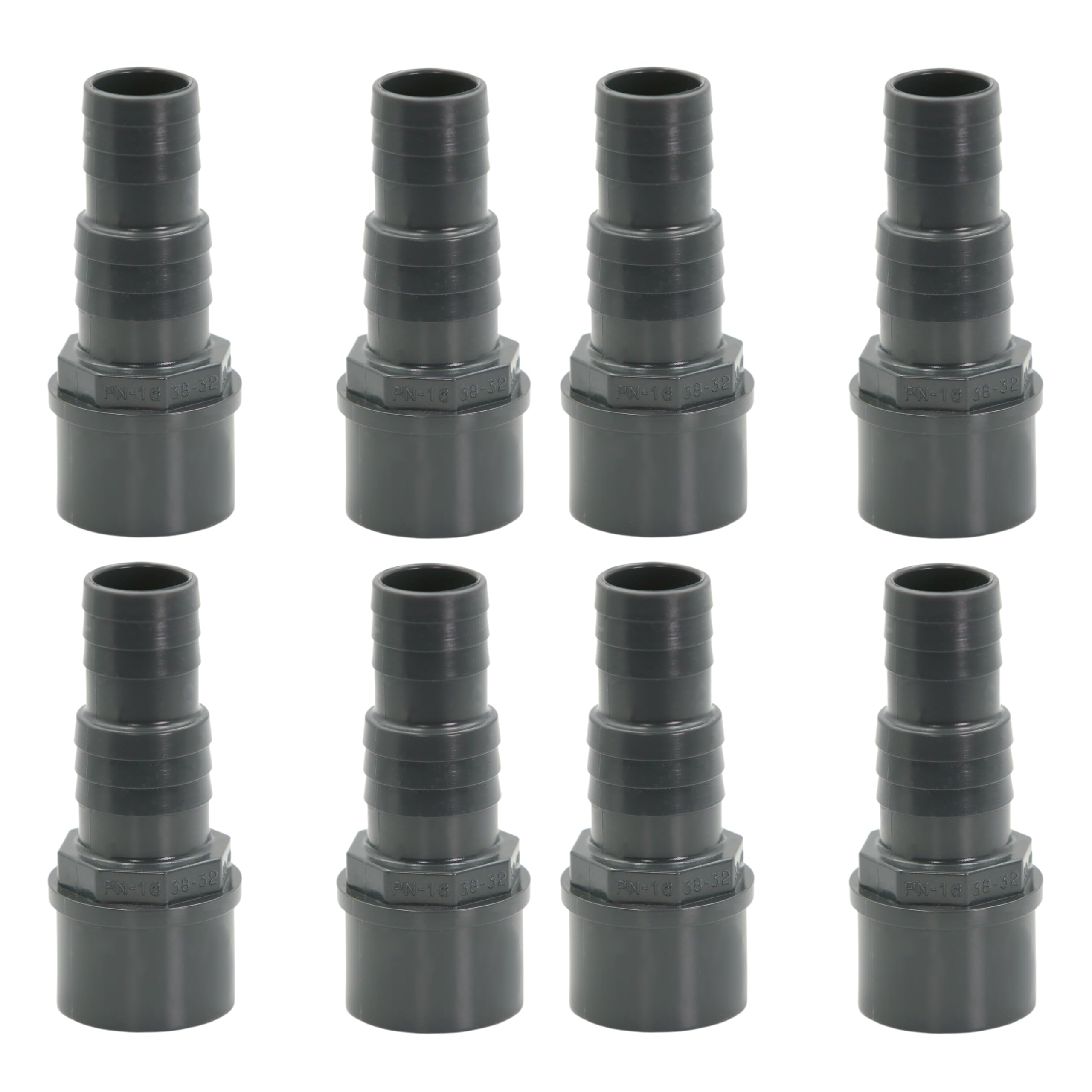 HAF 8X PVC Druckschlauchtülle mit 32mm 38mm x 50mm | Schlauchtülle x Klebestutzen | Schlauchverbinder aus grauem PVC-U | PN16 für Poolfitting, Pool, Schwimmbad, Poolverrohrung, Druckleitung