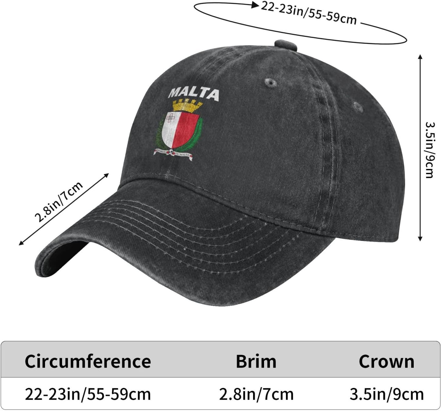 Malta Coat of Arms Flag Distressed Denim Ball Cap Retro Cool for Every Occasion
