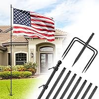 ZMTECH 10FT Heavy Duty In-Ground Flagpole Kit with 5-Prong Base - Tangle-Free Rotating Rings, Adjustable Height for Yard Garden Home Business