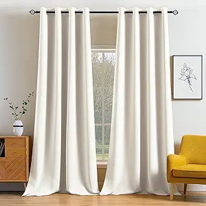 MIULEE Blackout Curtains 96 Inches Long for Bedroom Living Room Thermal Insulated Room Darkening Grommet Top Solid Light Blocking Drapery Set of 2 Window Panels Ivory