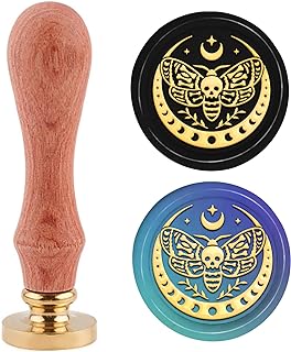 PH PandaHall Halloween Wax Seal Stamp, Butterfly Wax Seal Stamp 30mm Brass Head Sealing Stamp Star Moon Skeleton Sealing Wax Stamp for Halloween Wedding Invitation Gift Wrapping Envelopes