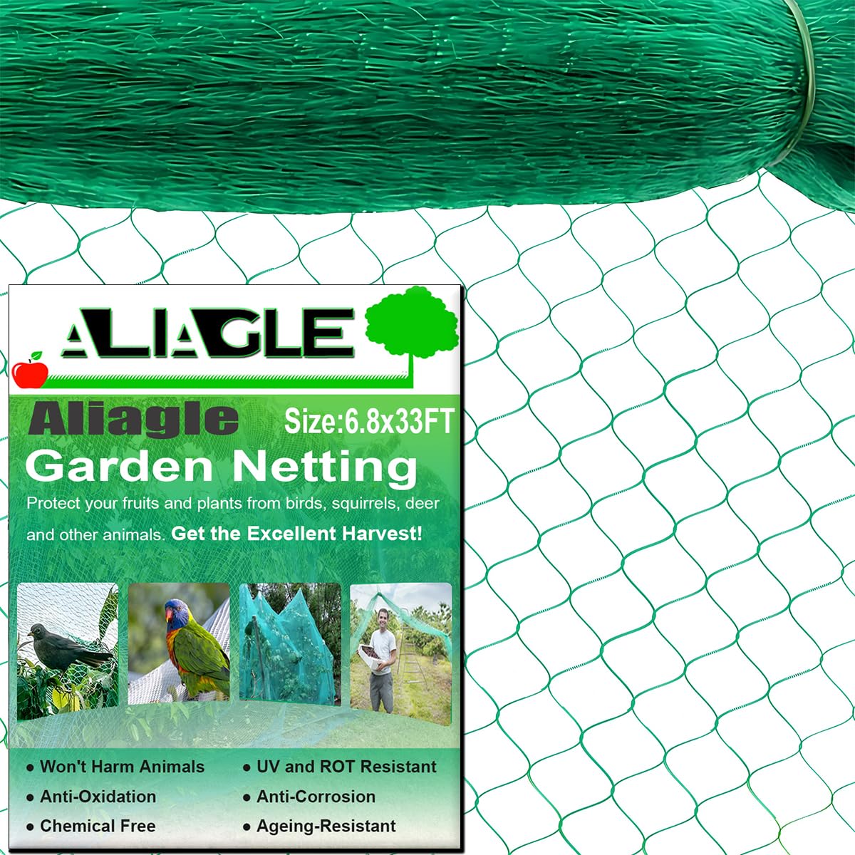 Bird Netting for Garden Protect Vegetable Plants and Fruit Trees, Garden Net Doesn't Tangle and Reusable Fencing Protect Fruit Vegetables from Birds,Deer,Squirrels and Other Animals(6.8x33Ft)