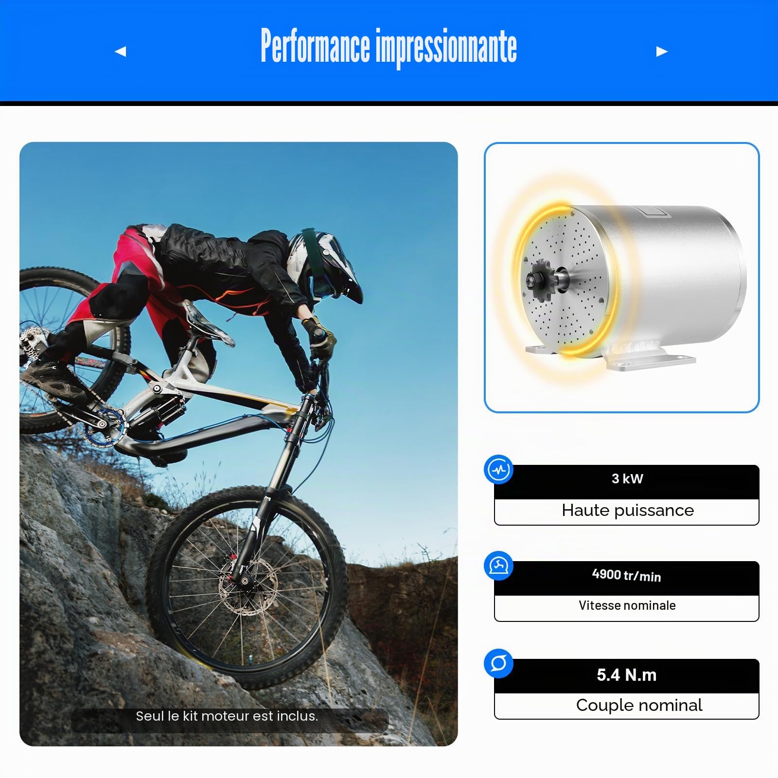 Kit de moteur électrique sans balais 48-72 V 3000 W 4900 tr/min avec régulateur de vitesse amélioré, pédale et kit de poignée d'accélérateur pour Go Karts, vélos électriques, motos, scooters