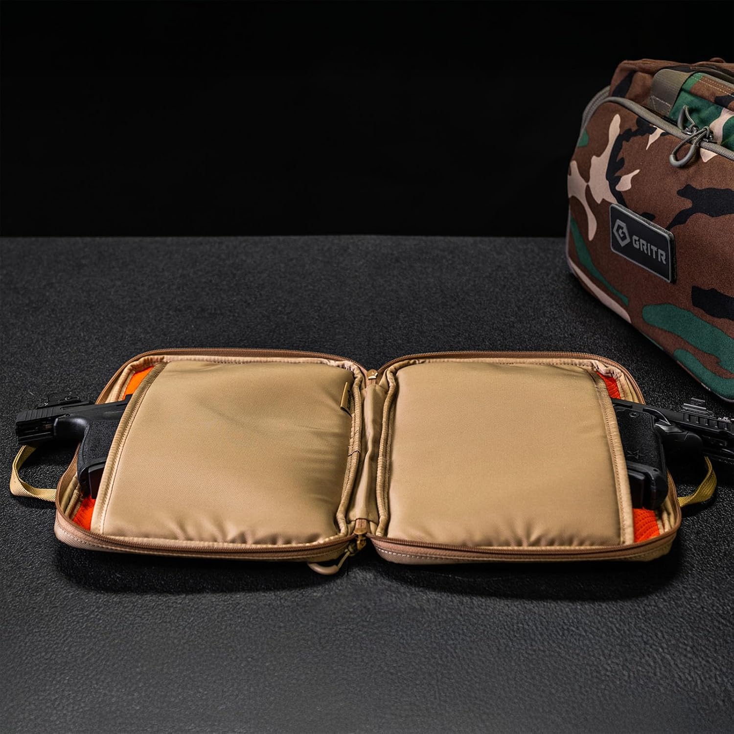 GRITR Handgun Sleeve w/ID Patch, Lockable Zippers & EVA Foam – Compact Pistol Pouch for Gun & Ammo Storage - Tactical Soft Gun Case for Shooting Gear