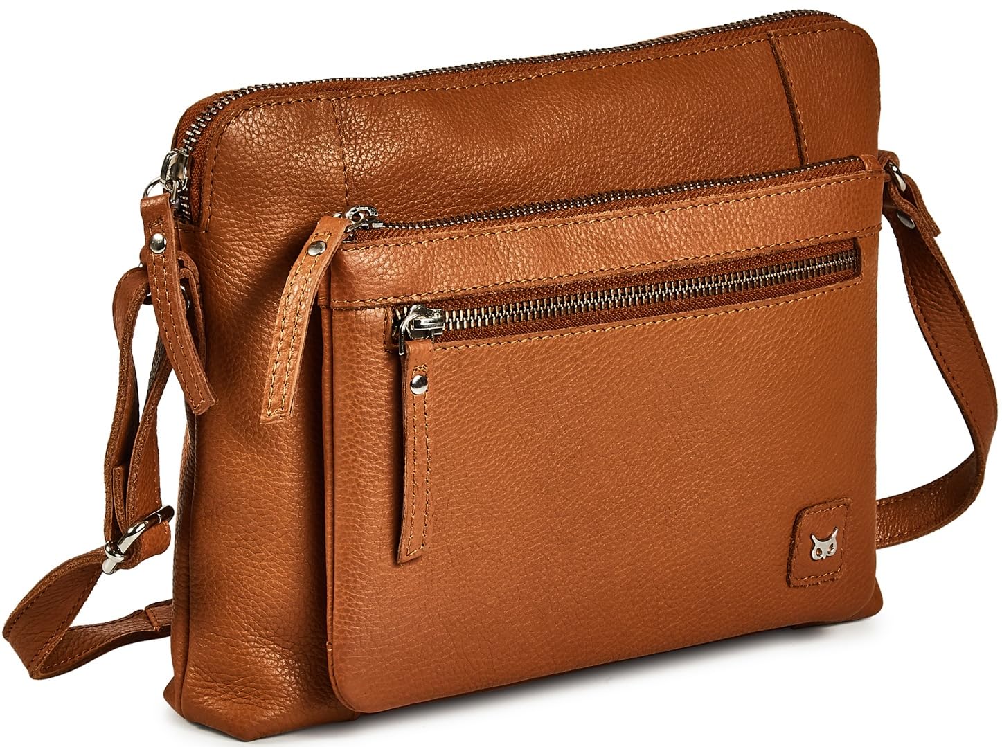 Leather Crossbody Bags for Women Small Soft Genuine Pebbled Sling Shoulder Handbag Crossover Purse with Full Adjustable Strap (Cognac Nappa)