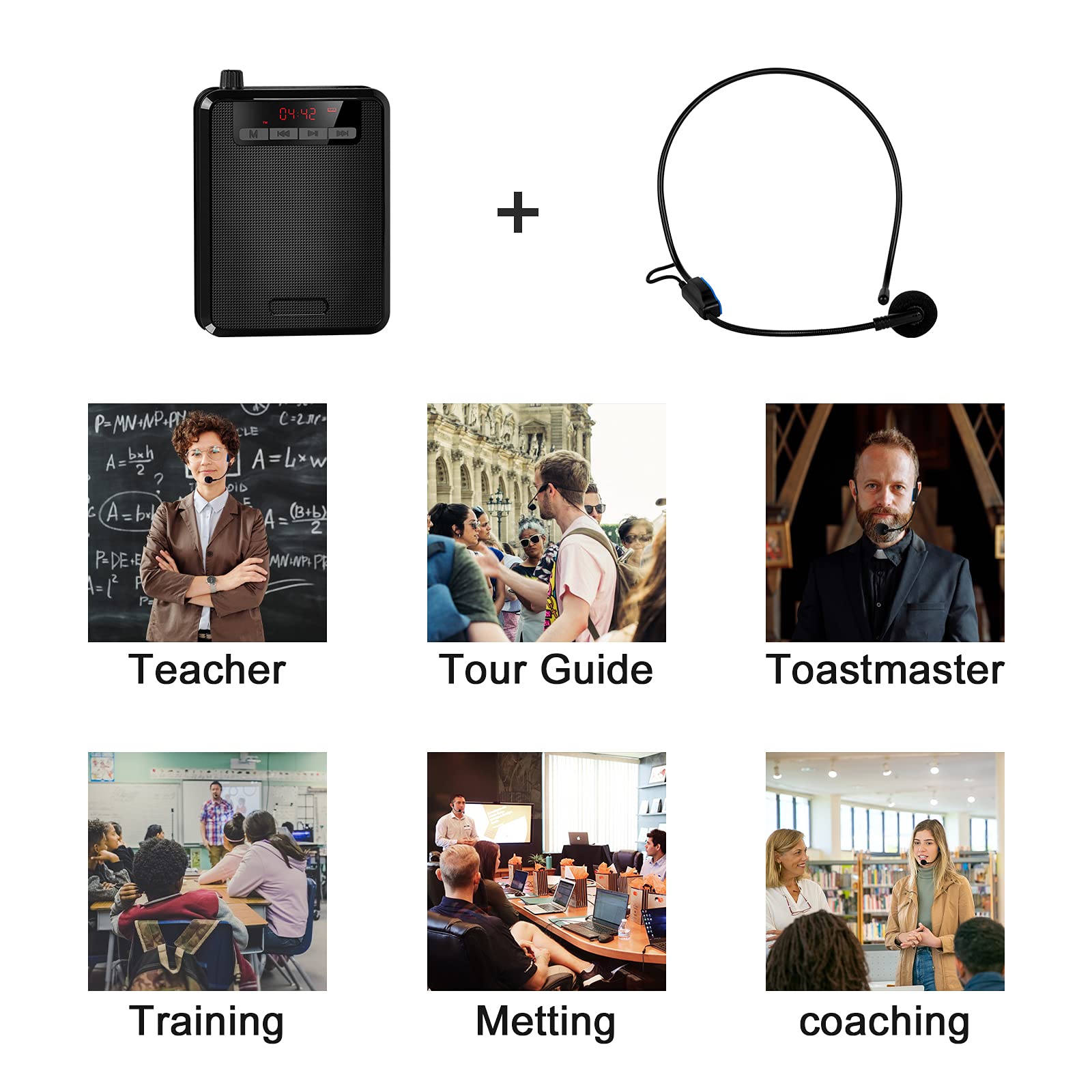 Amplificador de voz, mini micrófono portátil profesional  amplificador altavoz recargable con cable micrófono, auriculares personales para profesores, aula, reuniones al aire libre, guías 4