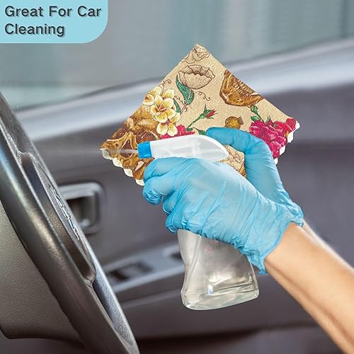 Miniatura 7 de Skull and Flowers 6 Pack Absorbent Microfiber Kitchen Towels Decor Soft Kitchen Tea Towels for Restaurant Sink