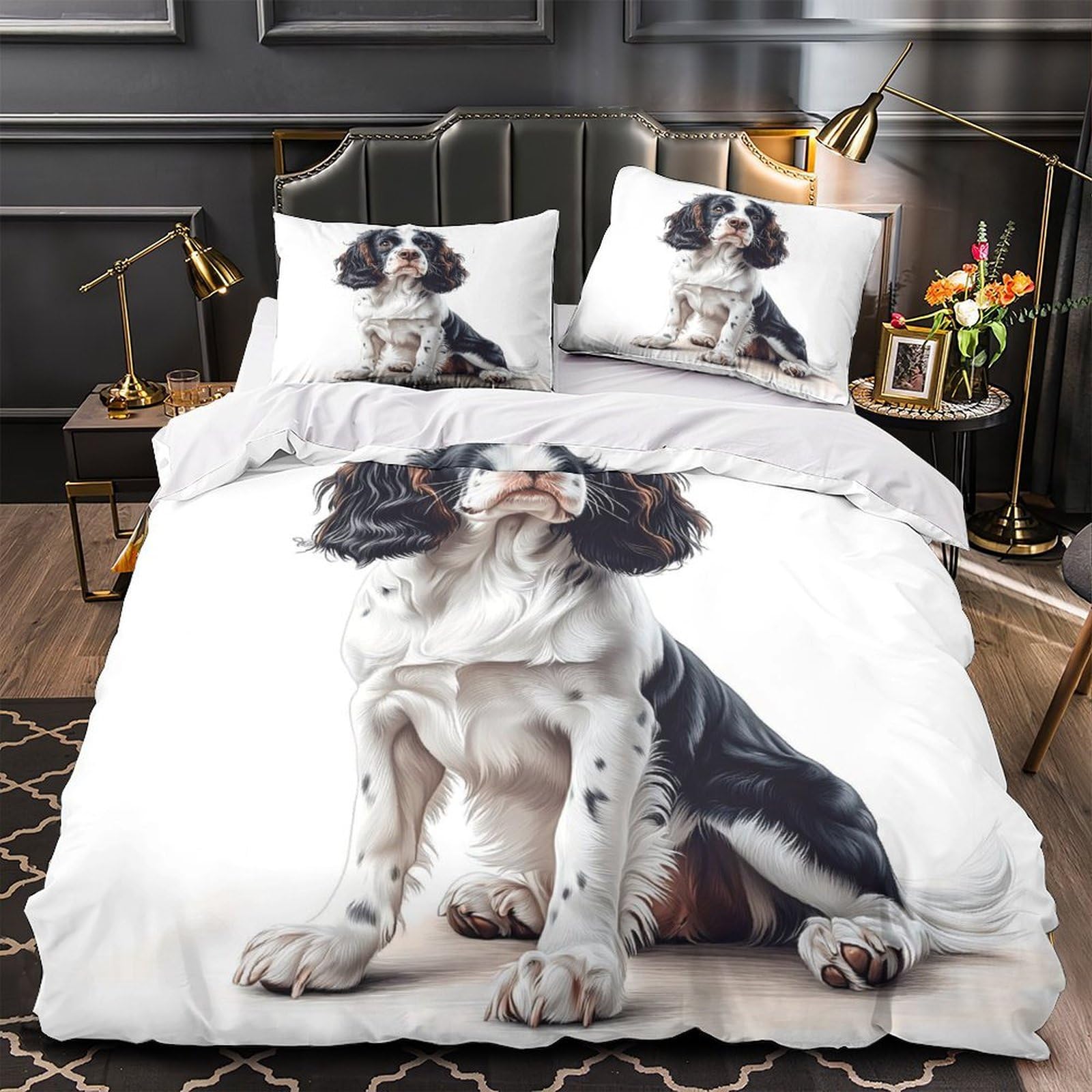 MMDASBVPE Spaniel-dog-pet Duvet Cover 3D Print Breathable 3-Piece Bed Set Hidden Zipper Quilt Cover Luxury Hypoallergenic for Teens Adults Kids Women Girls Boys Youth Single（140x200cm）