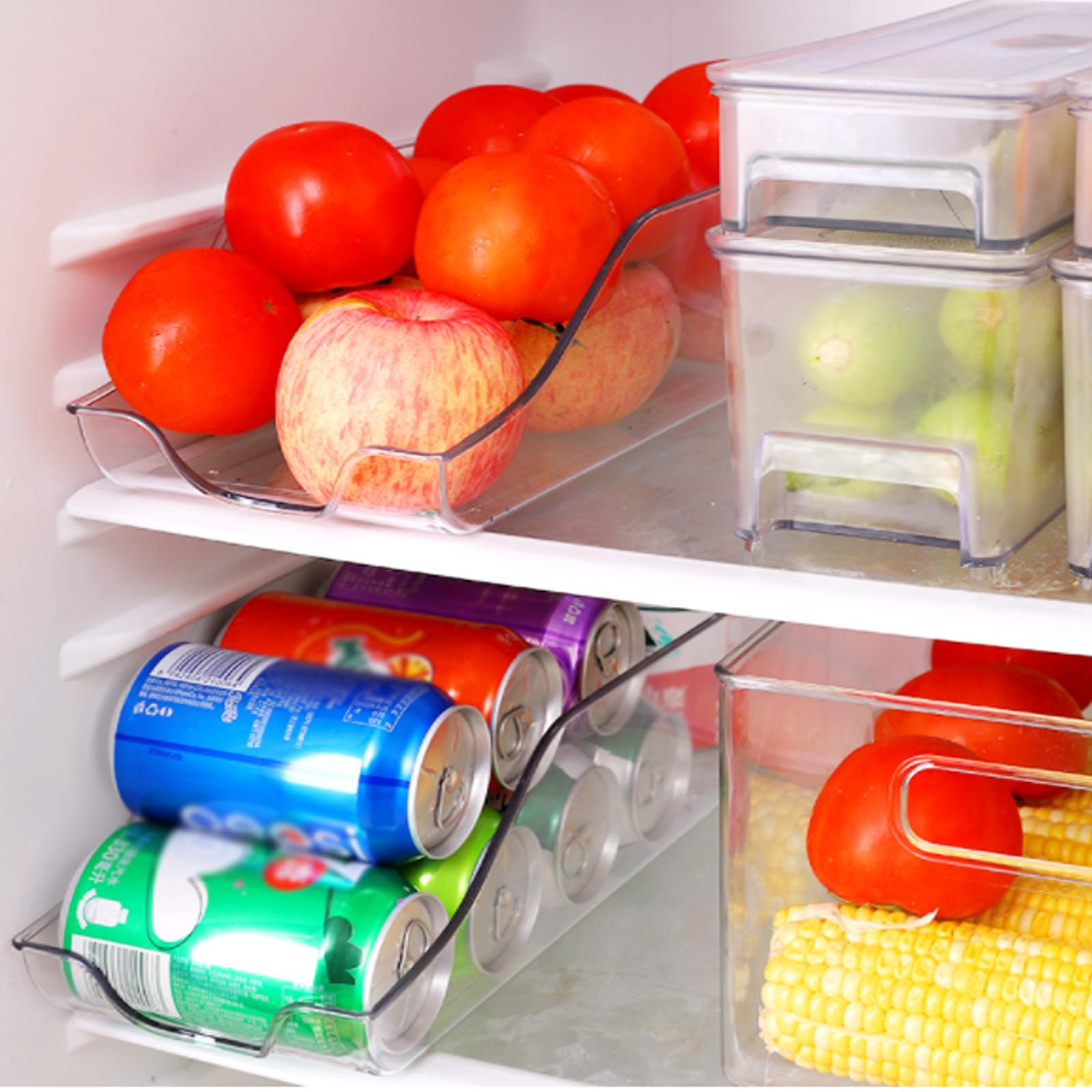 2er-Pack Getränkedosen-Organizer für den Kühlschrank, 2-lagiger, automatisch rollender Getränkedosen-Aufbewahrungsorganisator, transparenter, Faltbarer Bierdosen-Organizer, Spenderhalter