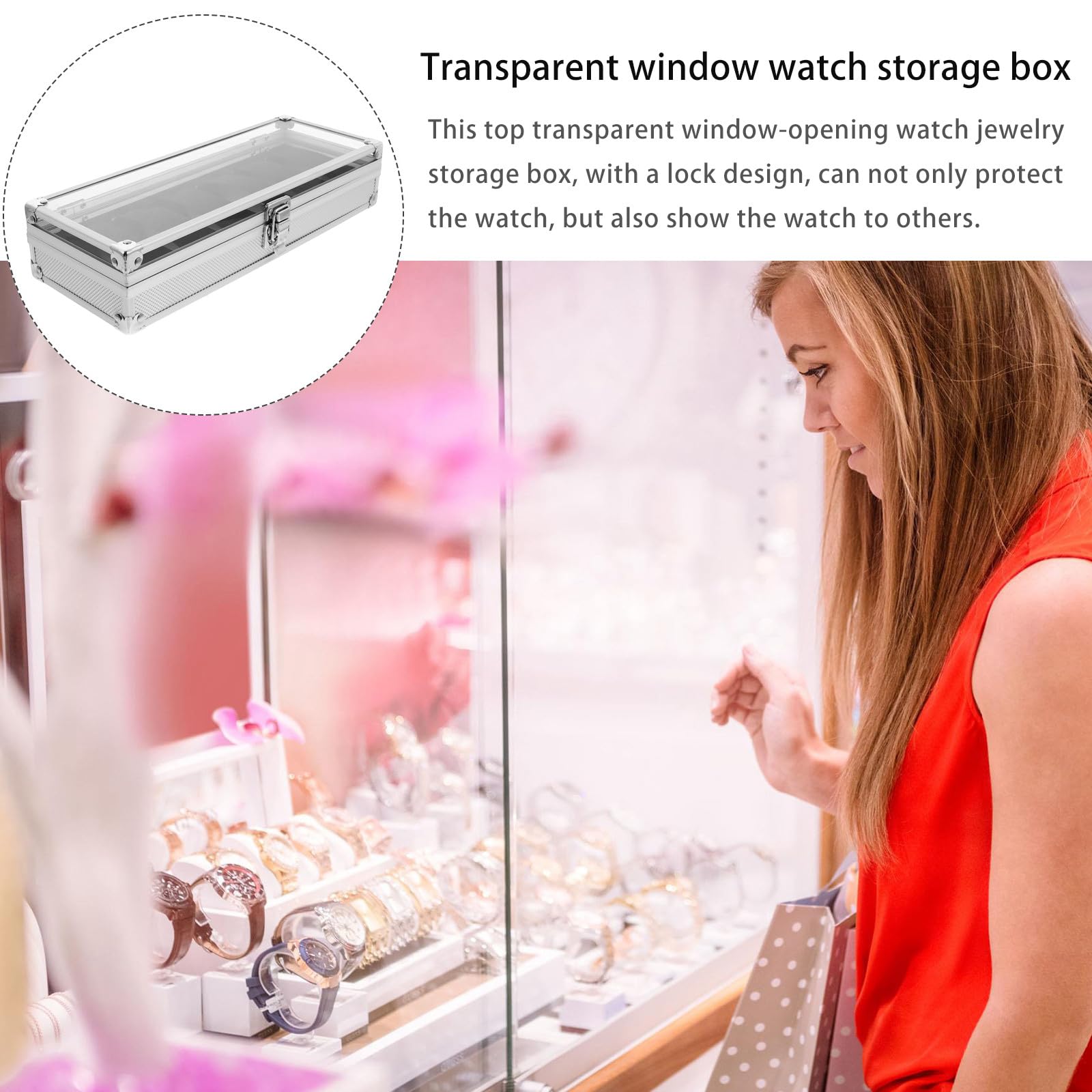 ABOOFAN Uhrenbox zur Aufbewahrung von 5 Uhren aus Aluminium mit Transparentem Sichtfenster und Schlossdesign in Silber für Verschiedene Anlässe