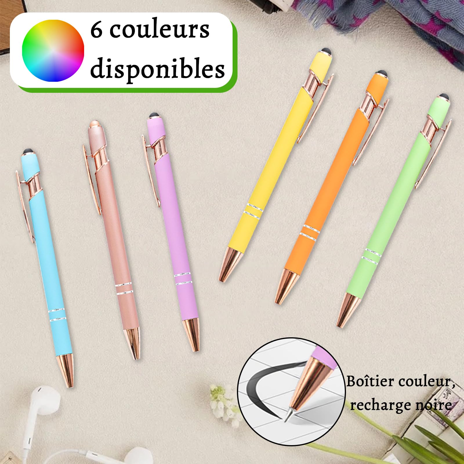 Générique Stylo Personnalisé avec Texte/Icône Gravé, Personnalisable 2-1 Stylo Multifonction avec Stylet, Multicolore, 50 Pièces