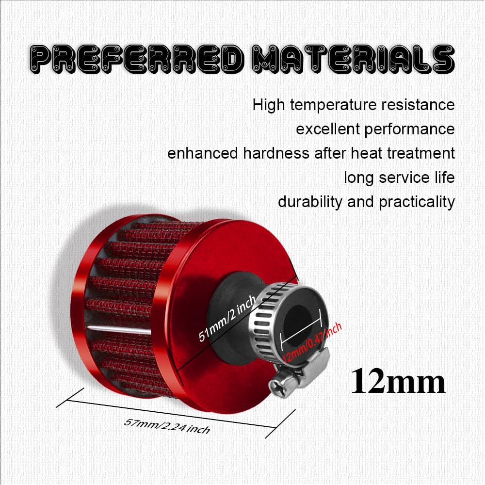 12mm Air Filter Intake Filter Breather, Small Engine Air Filter, Mini Universal Motor Cone Cold Clean Air Intake Filter Turbo Vent Breather, Car Accessories Car Filter Cover for Car Motorcycle