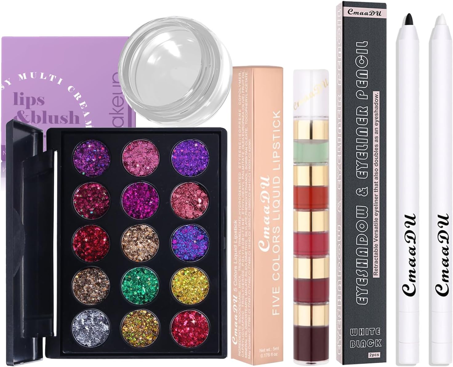 RoseFlower Professional Makeup Set, Essential Make up Starter Set Make-up Gift Sets with Glitter Sequins Shadow Palette Lipstick Black White Eyeshadow Stick Changing Color Blush Lip Blam