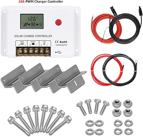 WEIZE Panel solar de 100 vatios y 12 voltios, módulo fotovoltaico monocristalino de alta eficiencia con controlador de carga PWM de 10 A para el