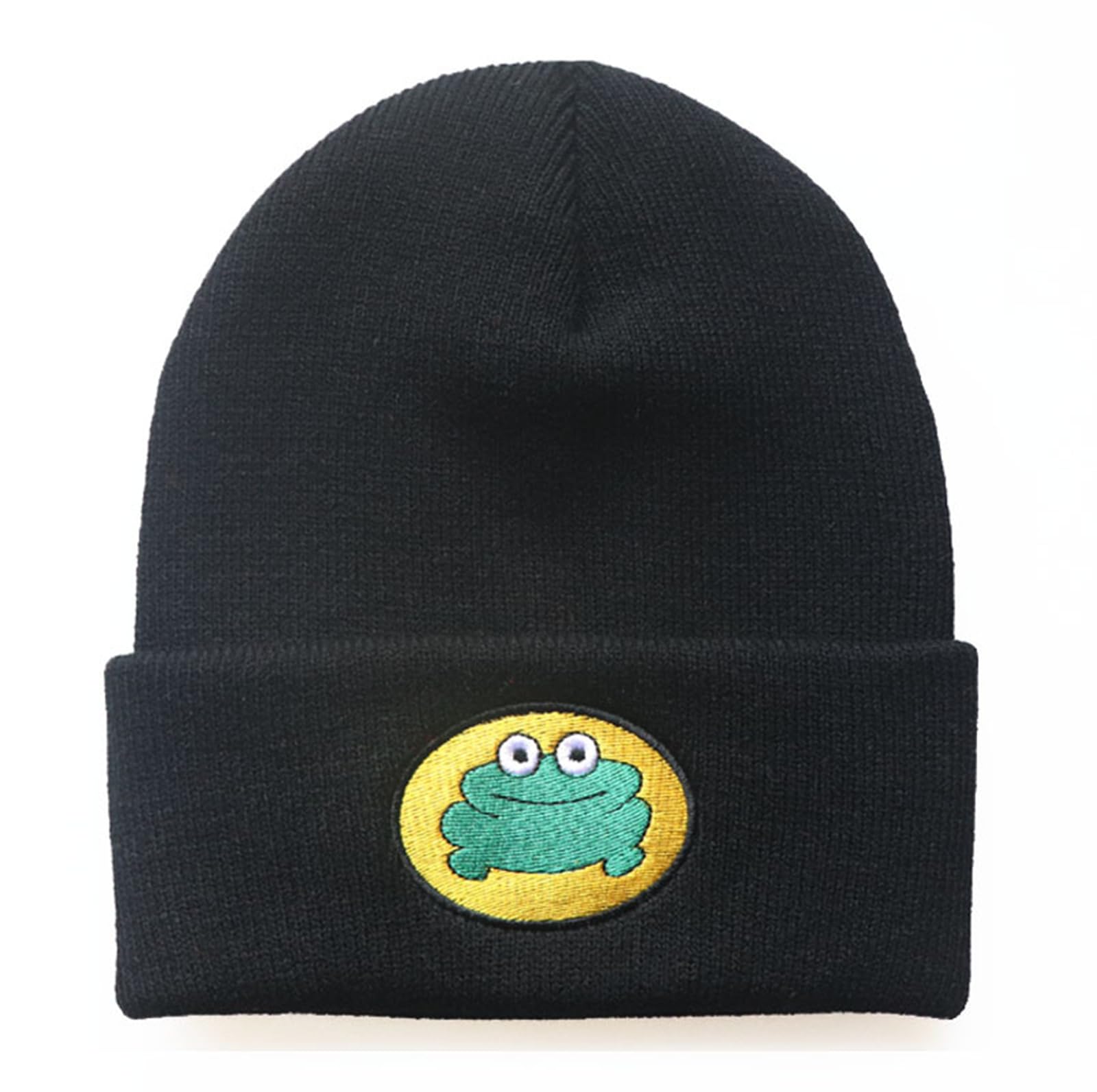 Cazdopam Women's Black Cute Cartoon Tv Parappa The Rapper Frog Knitted Beanie Hats Unisex Fashion, 0