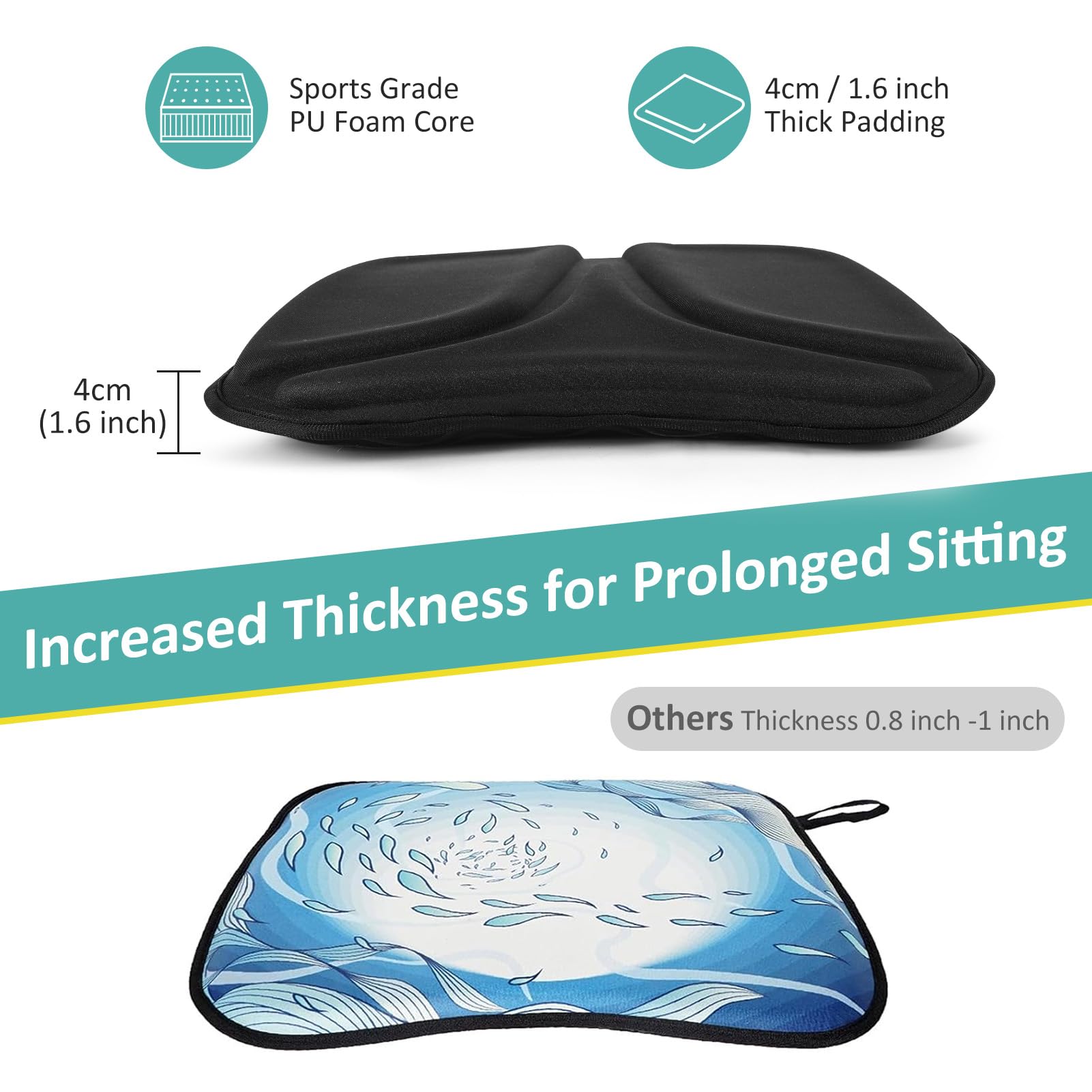 GoDyna Kayak Seat Cushion Anti Slip Seat Pad Thicken Kayak Canoe Rowing Stadium Pad Cushion Accessories for Fishing Boat, Canoe, 2 Pack