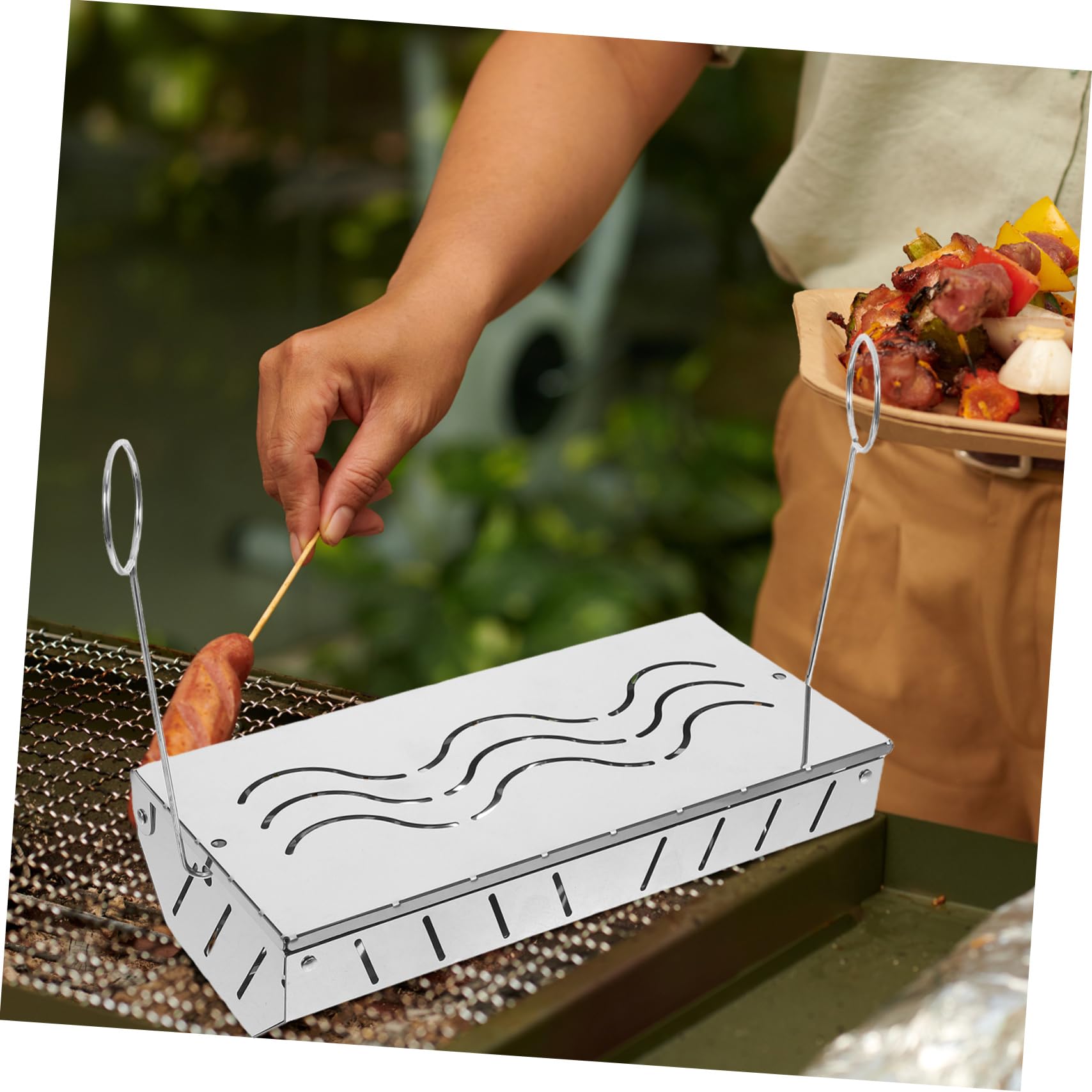 Scatola per Trucioli Affumicati in Acciaio Inox 1 Pz per Barbecue | Bianco, Design Portatile, Facile Posizionamento, per Grigliate e Cottura All'aperto