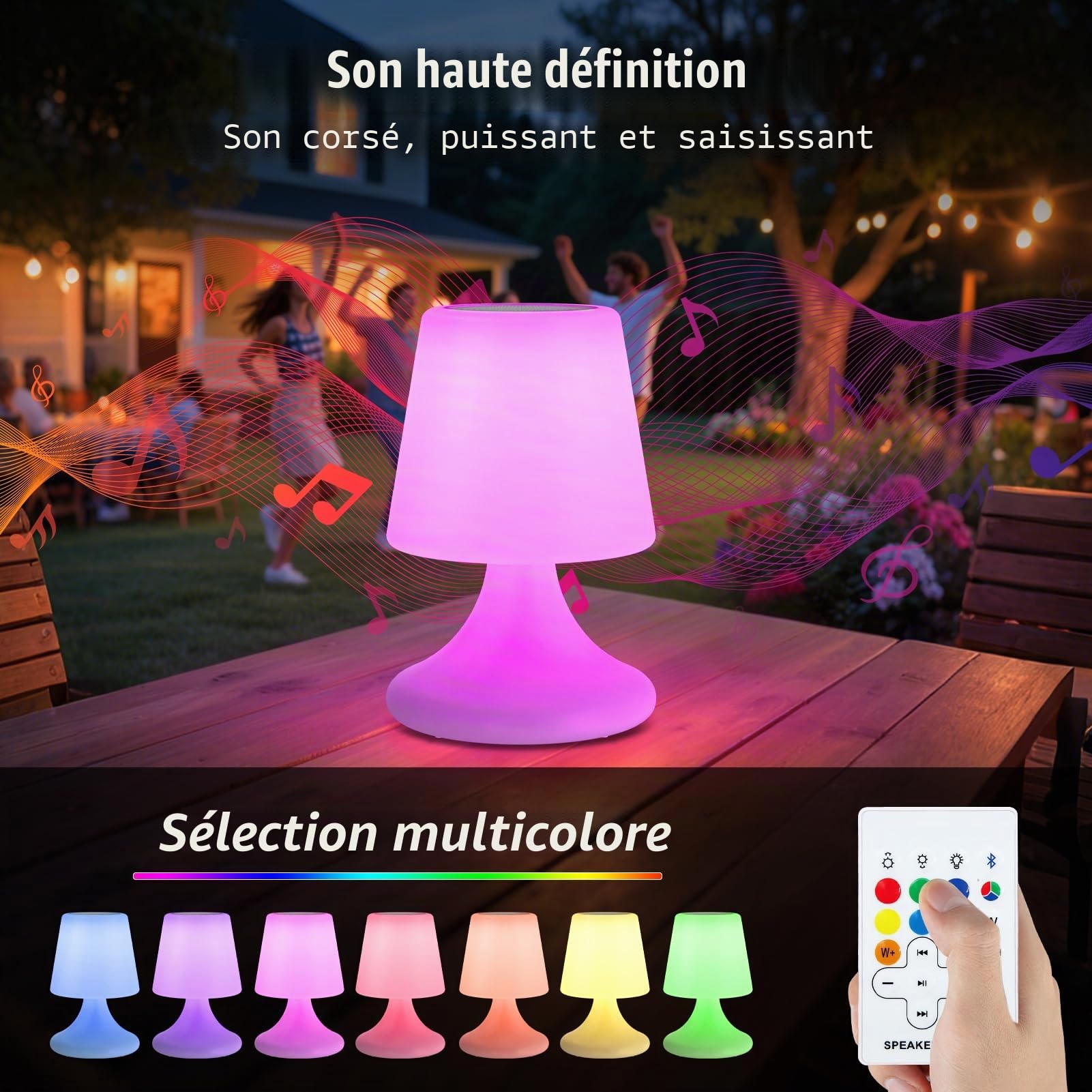 MALUX Lot de 2 lampes de table avec haut-parleur LED sans fil et batterie - Haut-parleur étanche sans fil - Pour chambre à coucher, salon, terrasse, jardin