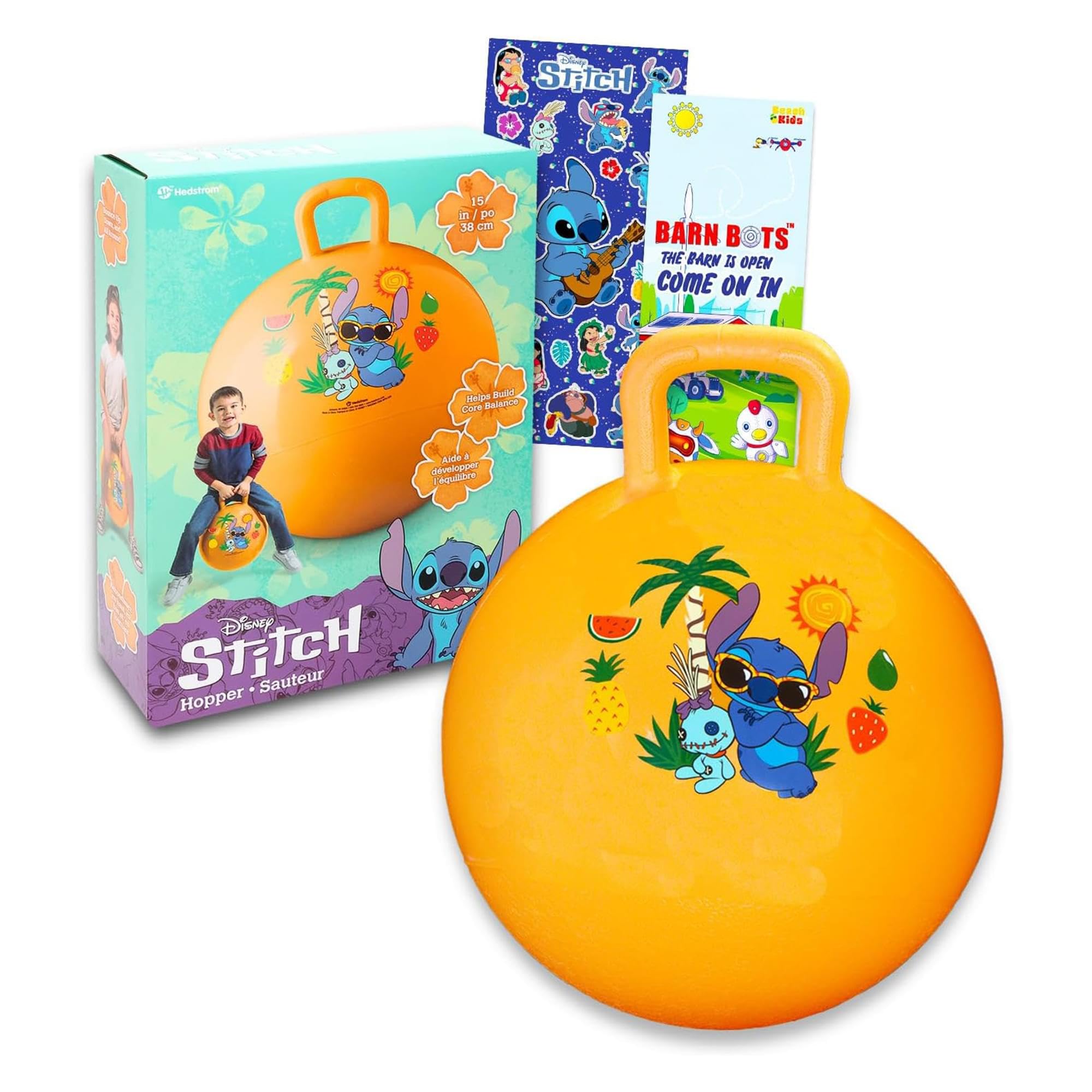 Disney Stitch Hopper Ball Outdoor Set – Bundle 38,1 cm Hopper Ball per ragazzi e ragazze attività all'aperto, feste più adesivi, altro ancora | Stitch cortile giocattoli per bambini