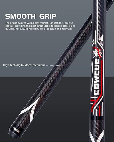 Vista 41 de CRICAL Taco de billar de fibra de carbono serie COWCUE de baja desviación para billar, palo de billar profesional de 58 pulgadas para adultos, punta
