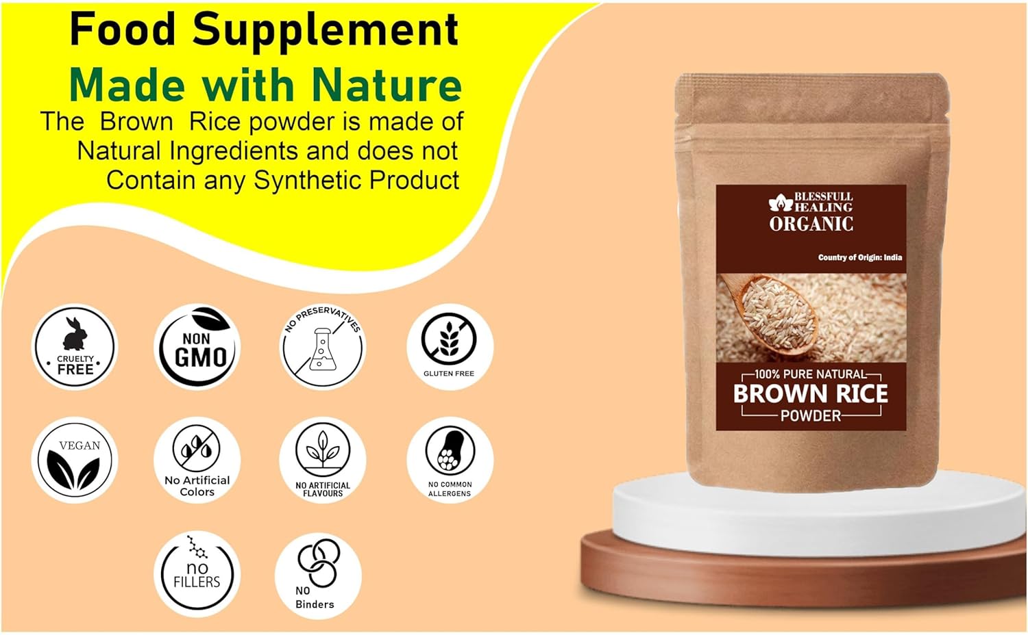 Blessfull Healing Organic Brown Rice Powder 100% Pure Natural 200 Gram / 7.05 oz