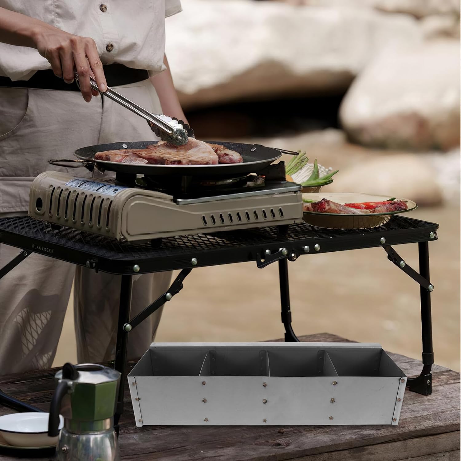 BESTOYARD Hanging Spice Storage Rack for Grill, Wooden Charcoal Barbecue Accessory Grid Shelf, Outdoor Bbq Seasoning Organizer for Picnic and Cooking Tools