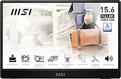 MSI Monitor portátil Pro MP161 E2, 39.6 cm FHD IPS 1080p, USB Type-C, Mini-HDMI, alto-falantes embutidos, perfeito para PC, Mac, PS5, PS4, Xbox, celular, cinza metálico