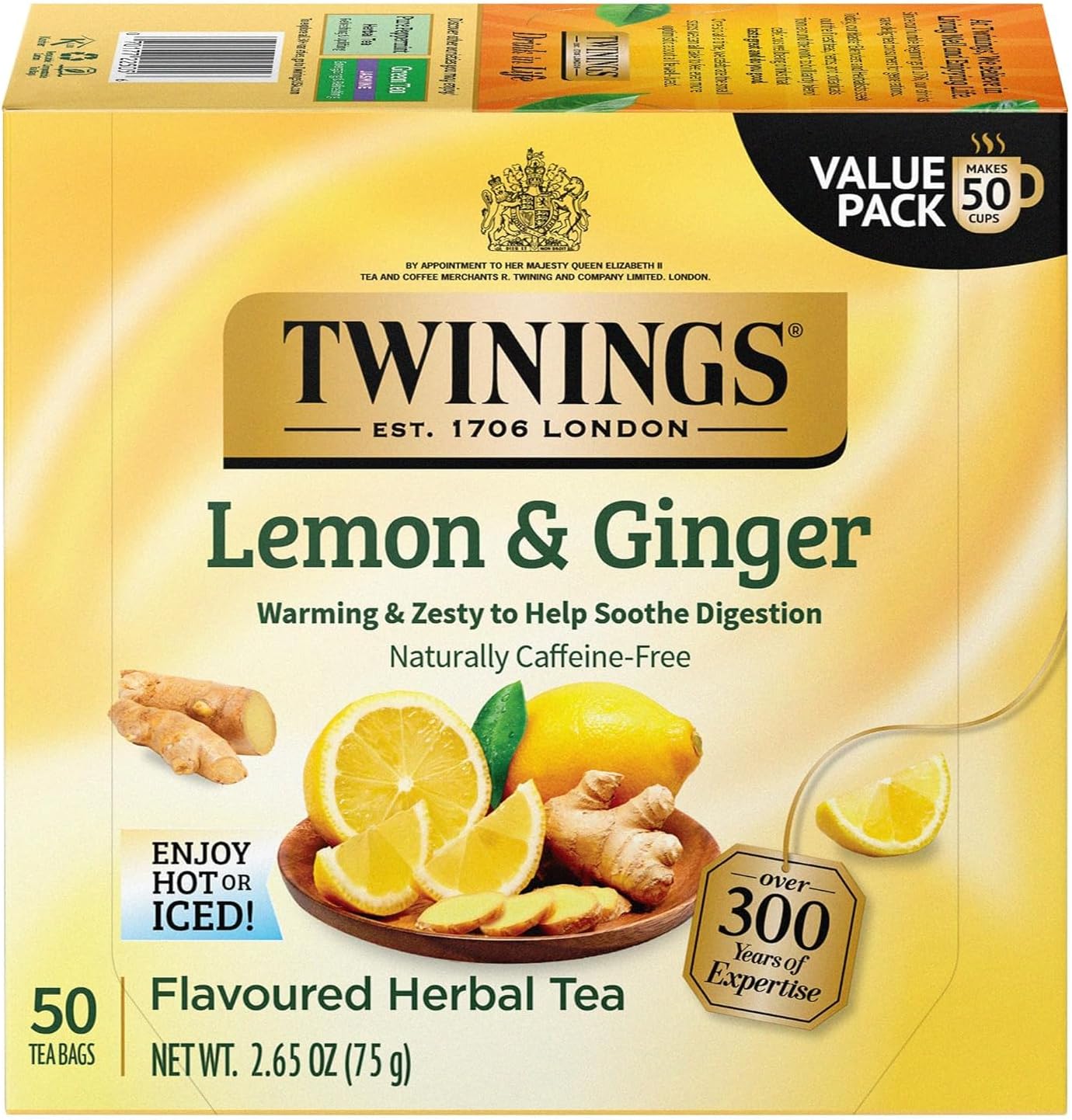 TwiningsTEA, TEA, LEMON & GINGER, Pack of 6, Size 50 BAG - No Artificial Ingredients6