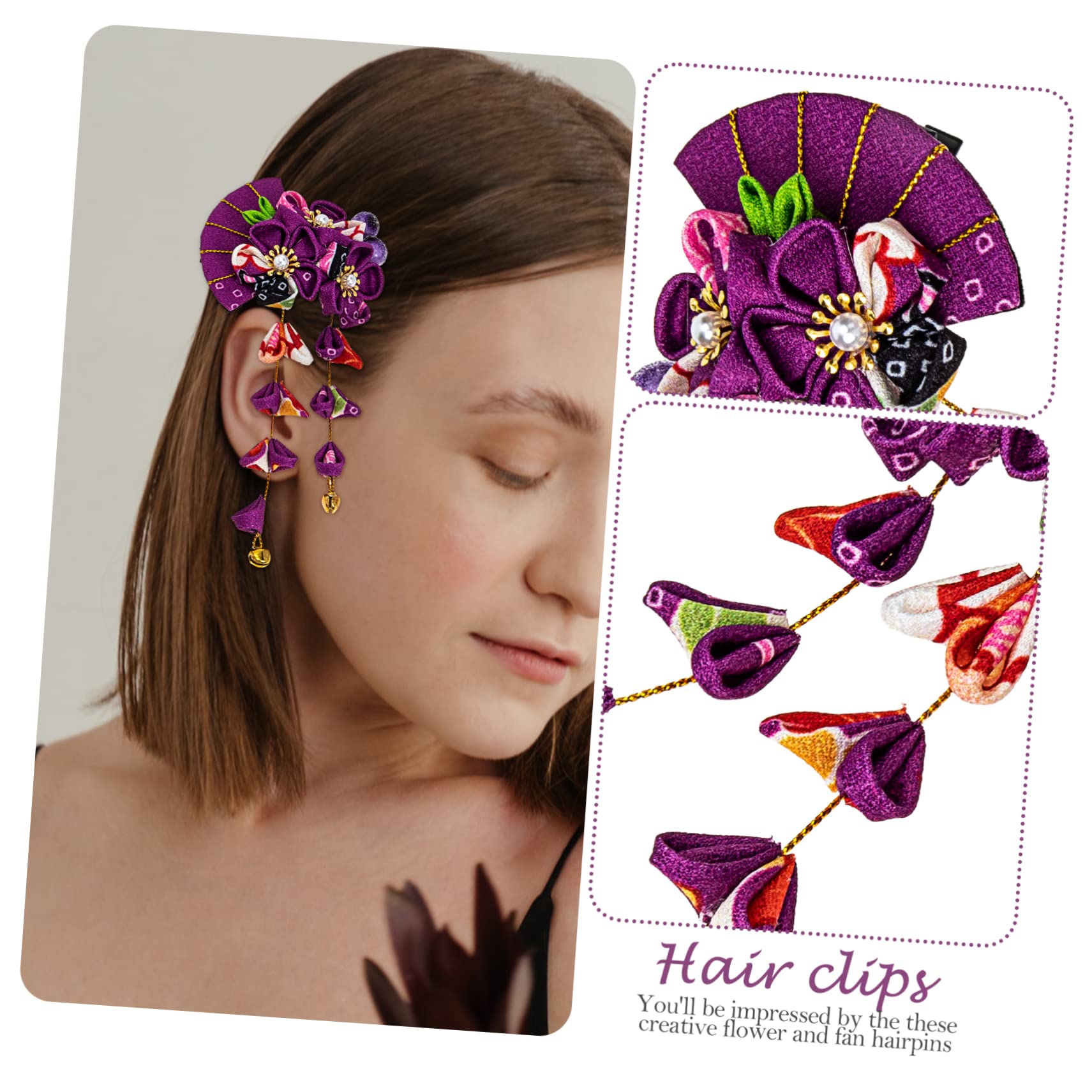 MAGICLULU 5 Sets Einzigartige Japanische Haar-accessoires Zierliche Blumen-haarspangen Fächerhaar Stilvoll Für Damenanlässe 2 Stück * 5