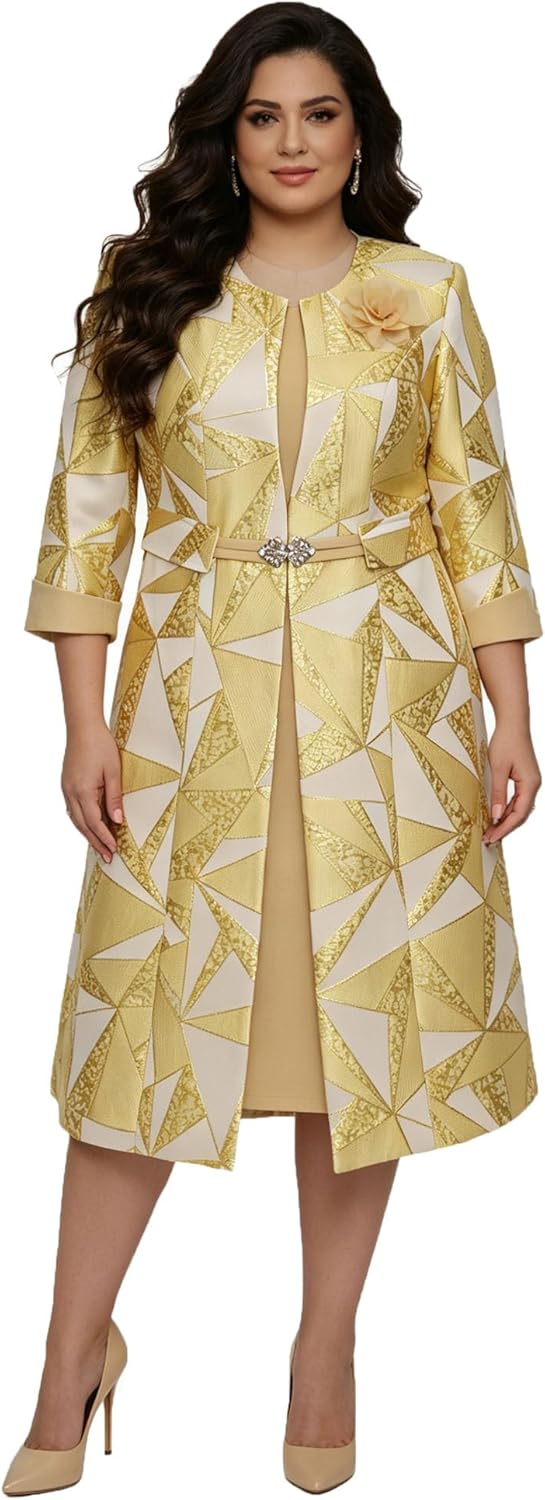 Women's Formal Church Dress Suit Jacquard Long Jacket Church Set for Women Geenlinm FASHlON Plus Size Outfits Evening Dress