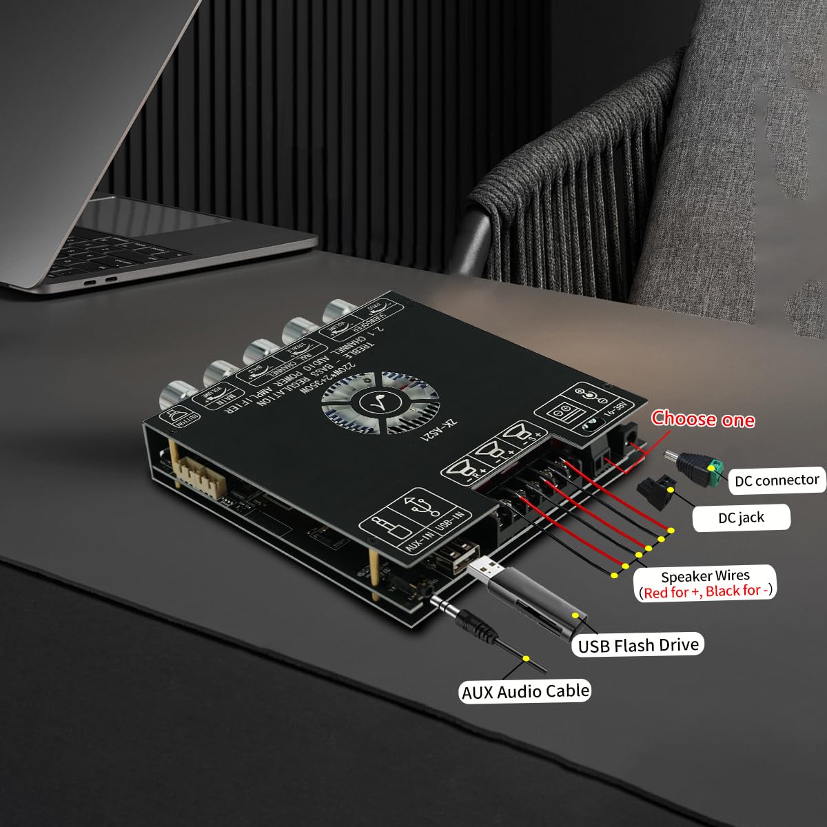 Scheda amplificatore di potenza audio a 2.1 canali, 220 W × 2+350 W subwoofer modulo amplificatore digitale Bluetooth con controllo alti e bassi per altoparlanti fai da te - AS21