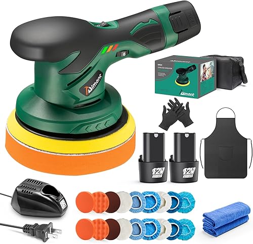 Pulidora inalámbrica para detalles de automóvil con 2 baterías y cargador de 12 V 2.0 Ah, Aiment de 6 pulgadas, pulidora inalámbrica de 6 pulgadas,