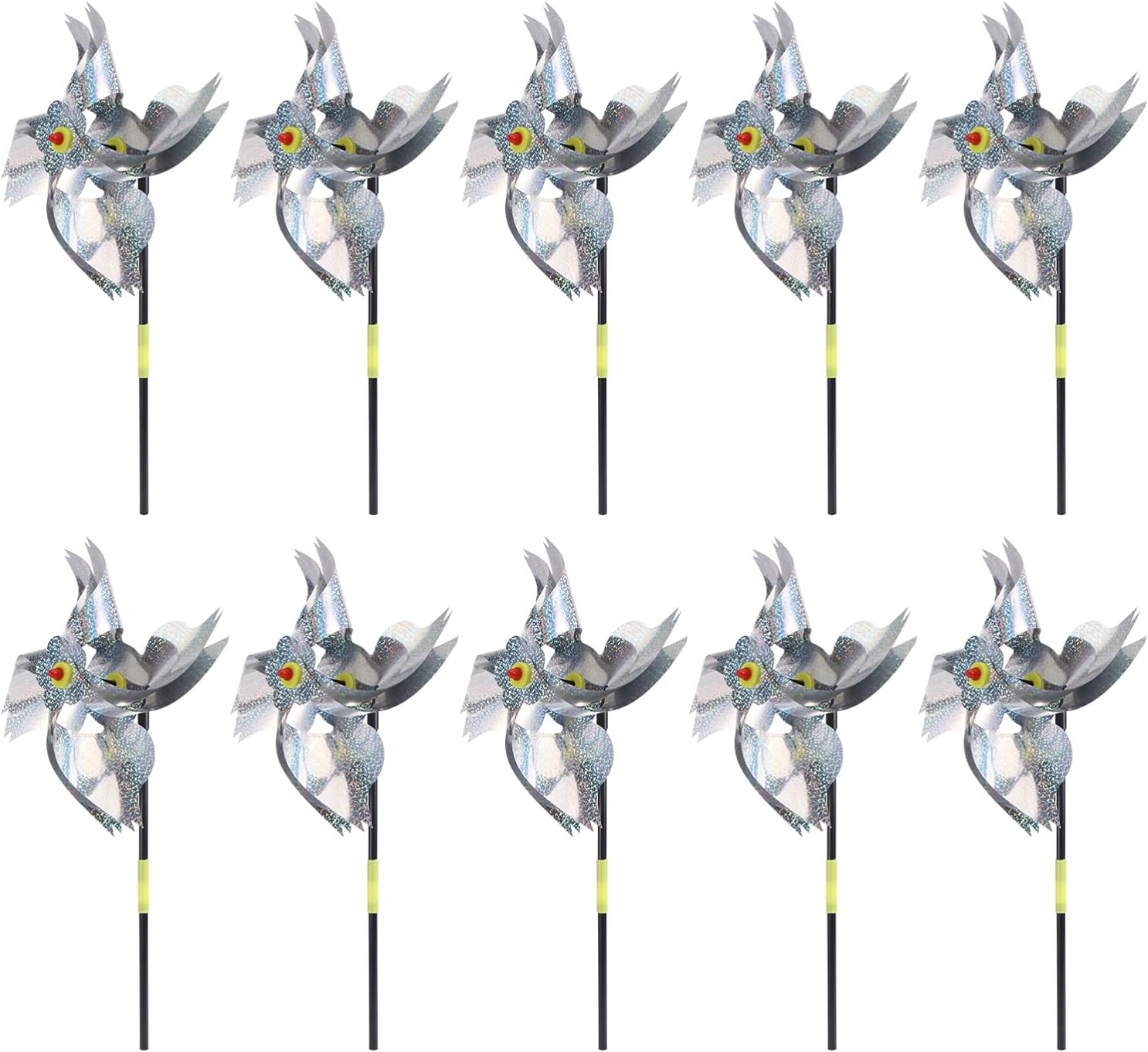 Cabilock 10pcs Bird Repellent Reflective Pinwheels Colorful Garden Wind