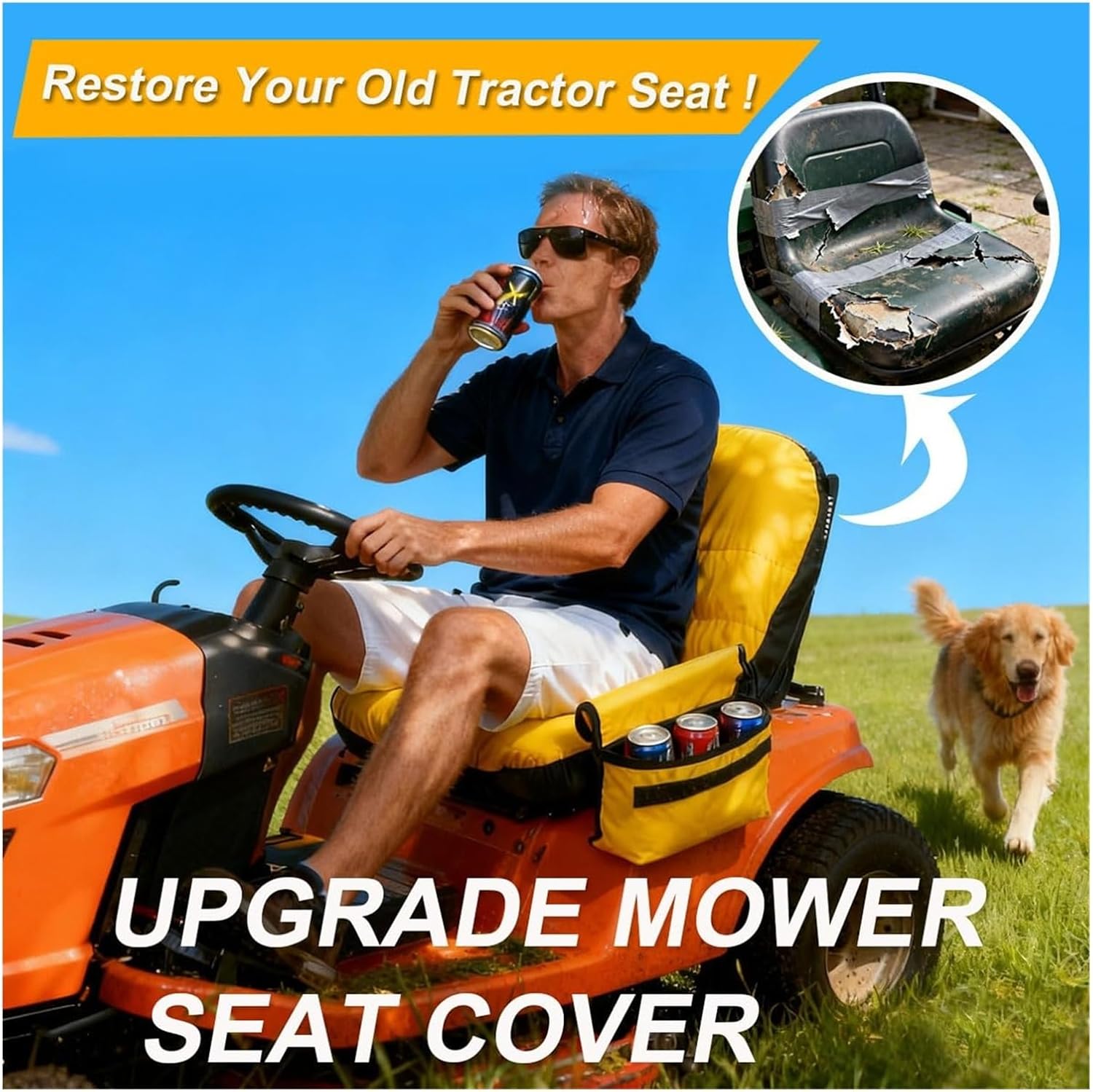 Universal Heavy-Duty Tractor Seat Replacement with Adjustable Sliding Rails, Drainage Holes | 220LB Capacity for Riding Mowers, Forklifts, Bulldozers, Excavators & Farm Equipment