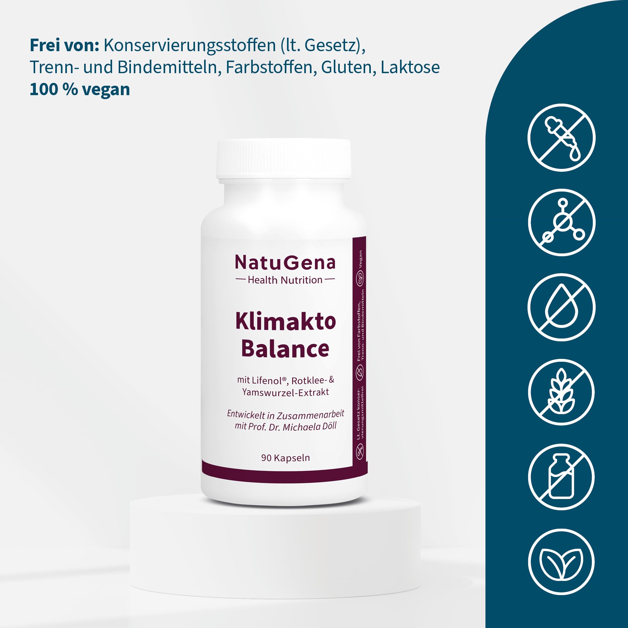 NautuGena KlimaktoBalance/Lifenol Hopfen-Extrakt (8-Prenylnaringenin)/ Rotklee- und Yamswurzel-Extrakt/Salbei und Leinsamen für die Frau / 90 Kapseln HPMC (1-Monats-Packung)