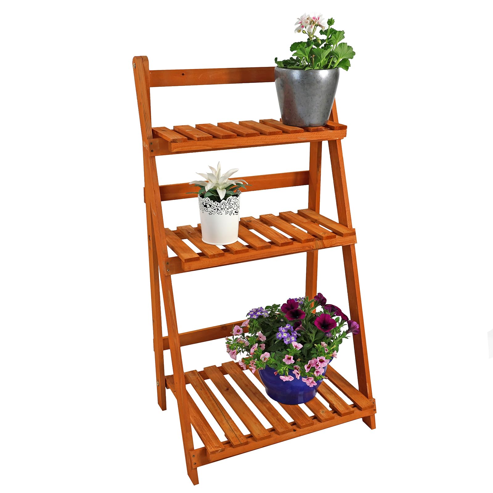 Actiasgear - Wooden Shelf Foldable Rack Flower Plant Pot Stand Storage Display Holder 3 Tier